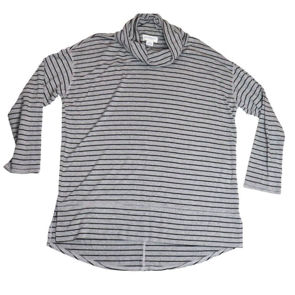 WOMEN'S GRAY STRIPED TURTLENECK TUNIC STRETCH KNIT TOP - LIZ CLAIBORNE - SIZE L